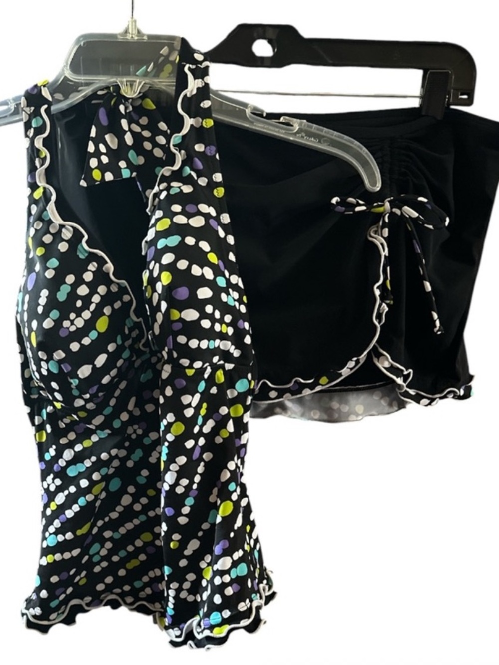 NWOT Profile By Gottex Black Polka Dot Halter Tankini with swim skirt